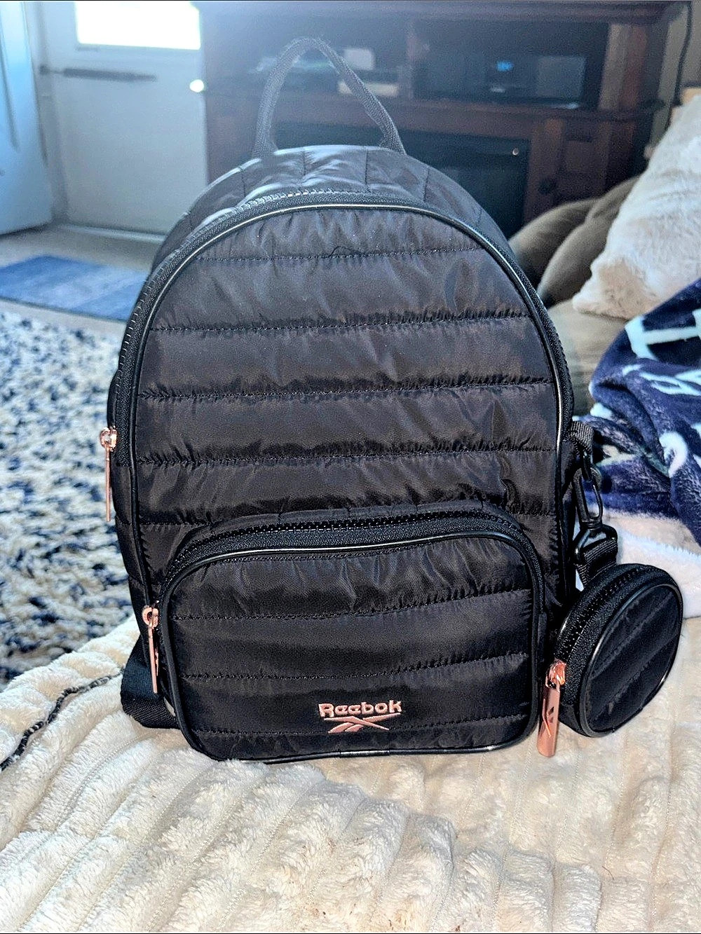 Reebok Luna Quilted Mini Backpack with Coin Pouch Black